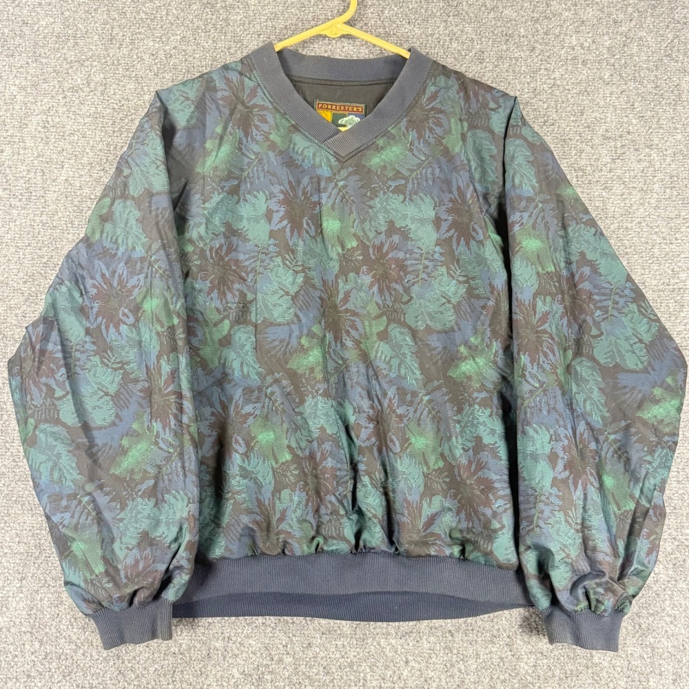 Vintage Forrester's Golf Windbreaker Men's Medium Green Blue Floral 90s Forest
